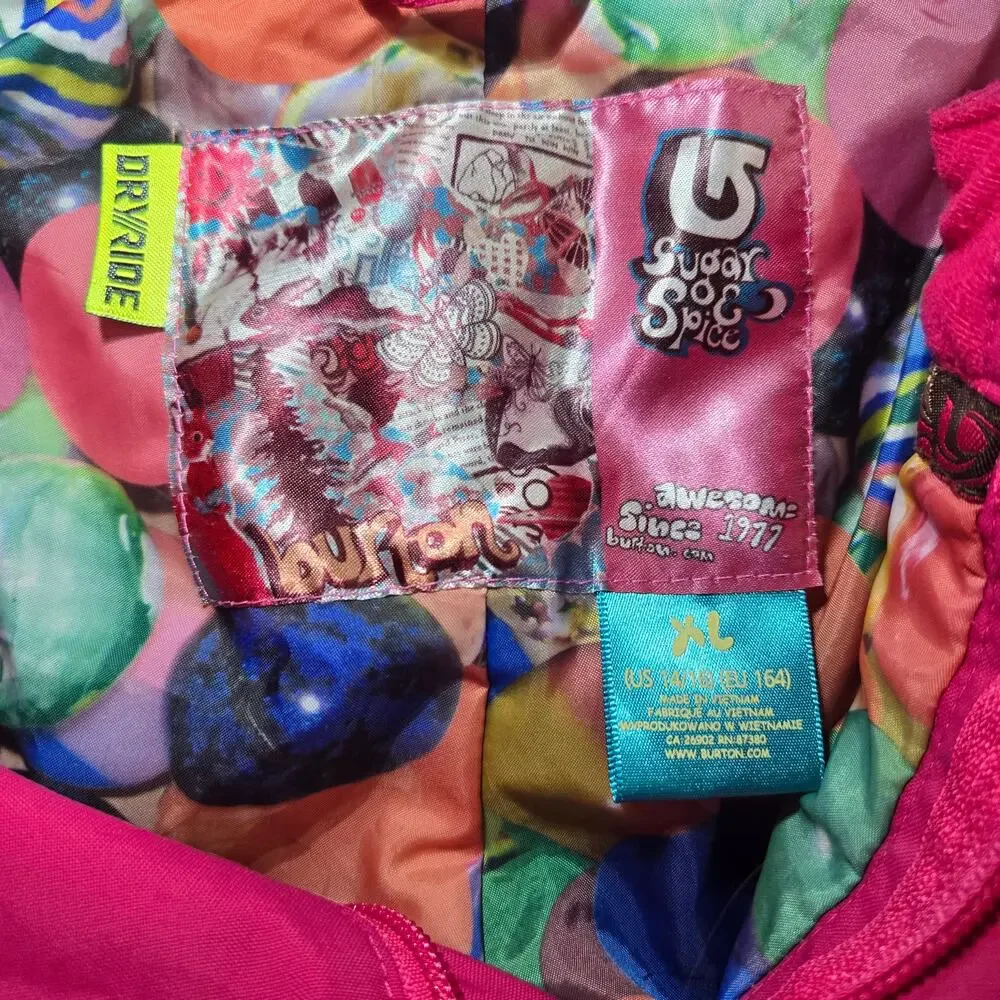 Burton Sugar & Spice Sweetart Pink Adjustable Snowboarding‎ Pants Girls Size XL